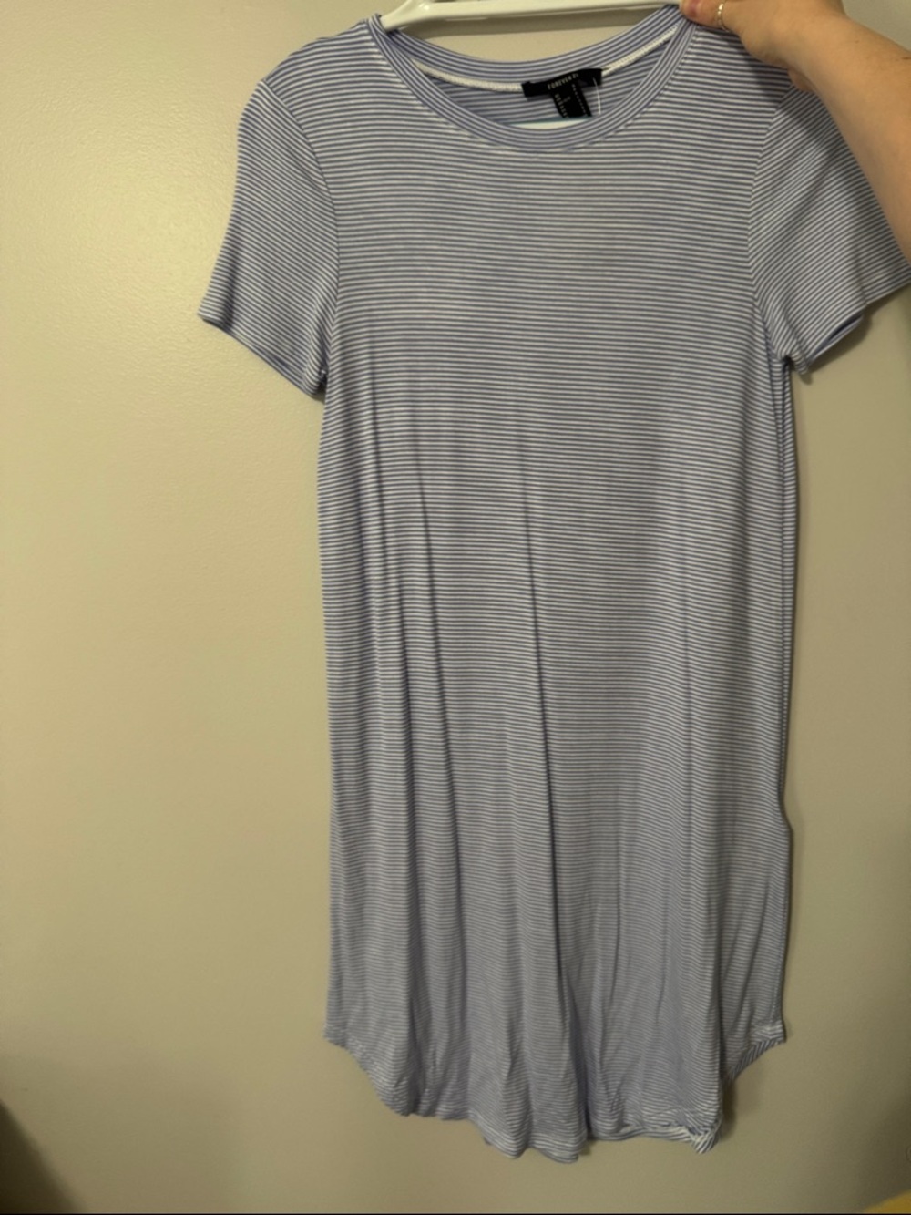 Forever 21 Light Blue & White Striped Tee Dress
